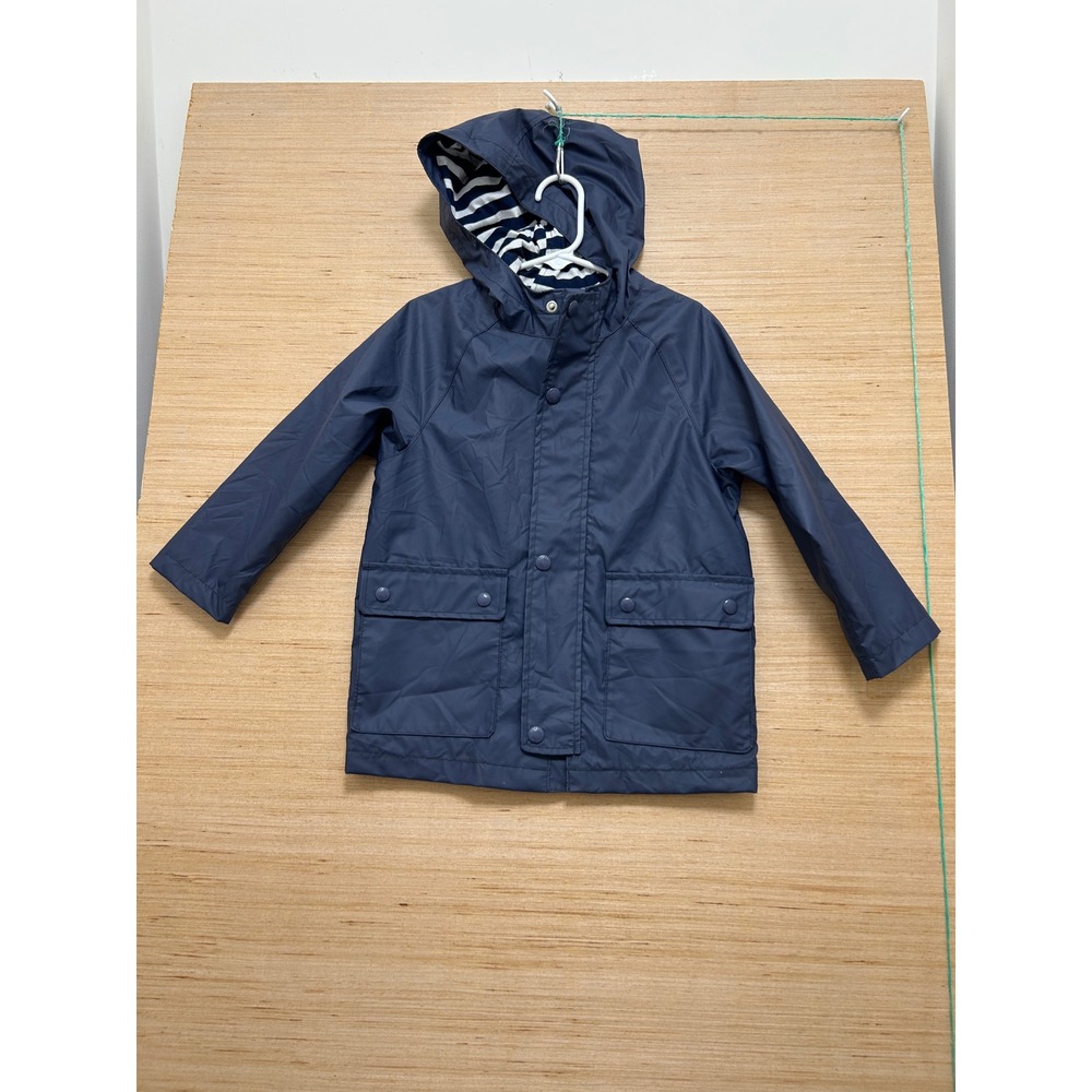 Baby GAP Toddler 4Y Navy Blue Hooded Raincoat Striped Lining Waterproof Jacket